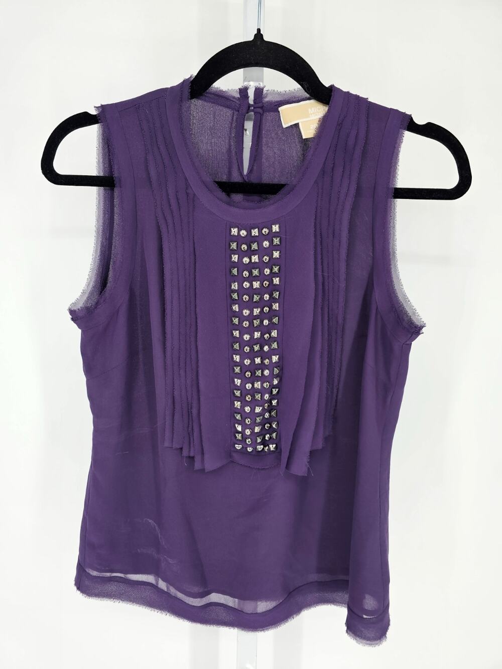 Michael Michael Kors Womens Sz 2P Petite Sleeveless Blouse Purple Ruffled